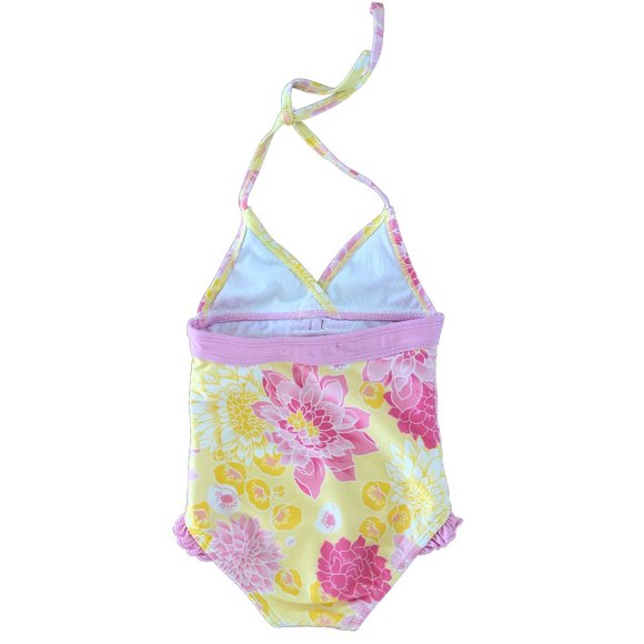 Janie & Jack | Pink & Yellow Floral Ruffled One-Piece Swimsuit | Size 18-24M - Picture 2 of 4